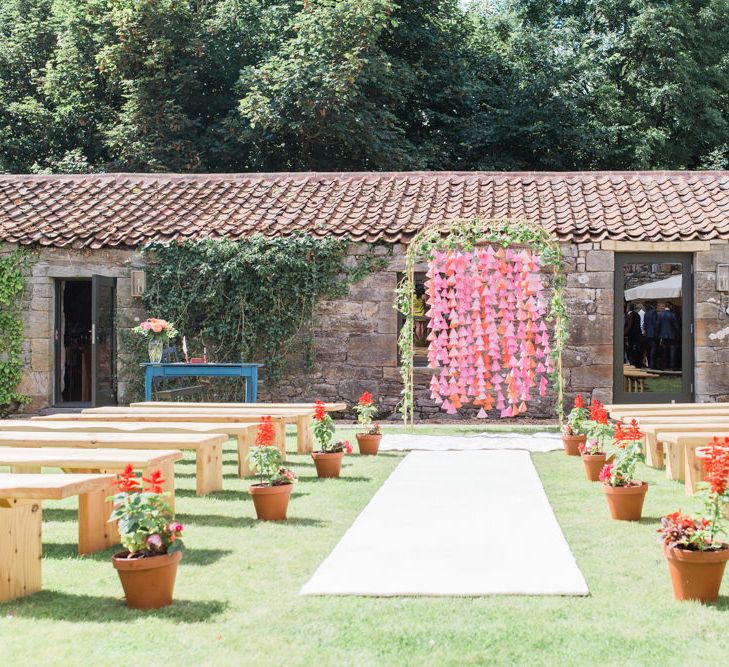 Outdoor Wedding With Bright Pink Decor