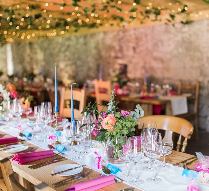 Wedding With Bright Pink & Blue Colour Scheme