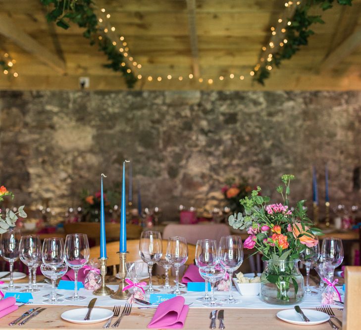 Wedding With Bright Pink & Blue Colour Scheme