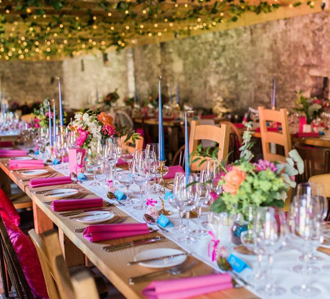 Wedding With Bright Pink & Blue Colour Scheme