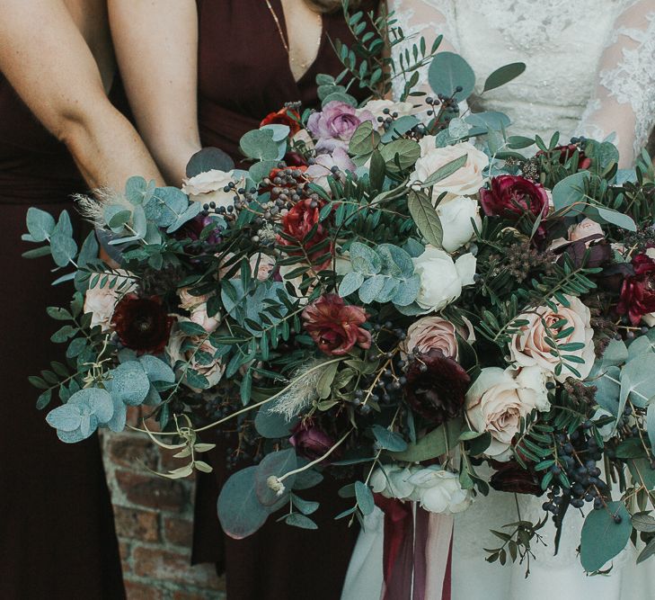 Rustic Autumn Wedding At Barmbyfields Barn With Bride In Ellis Bridal Tea Length Dress & Flowers By Number 27 Floral Design With Images From Emma Maddocks Photography