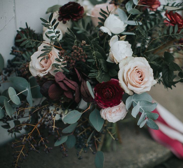 Rustic Autumn Wedding At Barmbyfields Barn With Bride In Ellis Bridal Tea Length Dress & Flowers By Number 27 Floral Design With Images From Emma Maddocks Photography