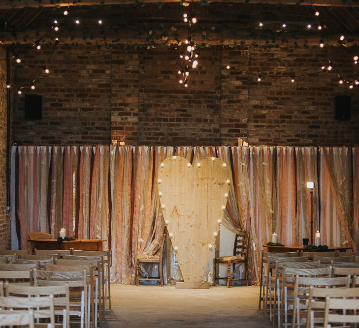 Wooden Heart Aisle Backdrop For Rustic Wedding In Barn