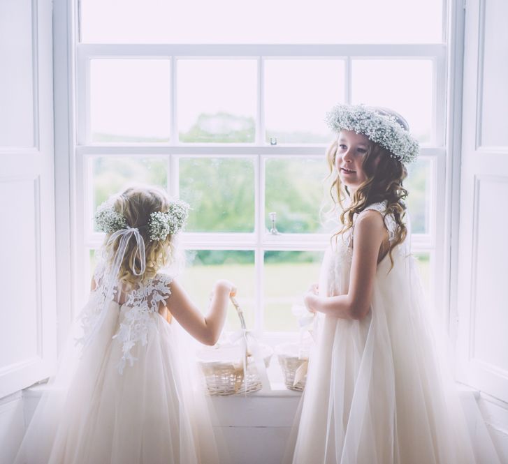 Boho Luxe Wedding Tredudwell Manor Cornwall With Flower Girls In White With Gypsophila Crowns And Images From Nick Bailey