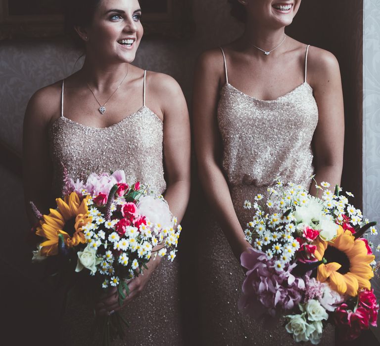 Bridesmaids in Gold Sequin Sorella Vita Bridesmaid Gowns