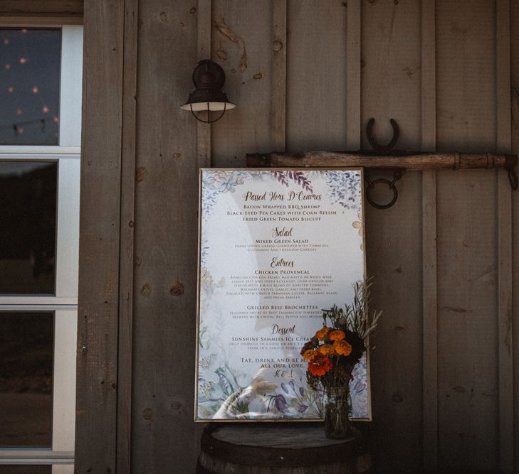 Wedding Menu Sign | Outdoor Wedding at Claxton Farm in Weaverville, North Carolina | Benjamin Wheeler Photography