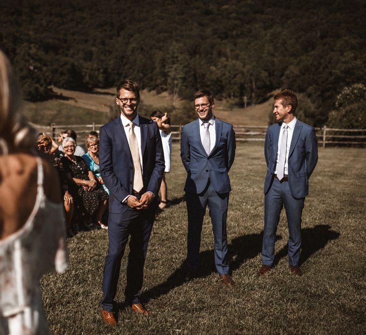 Groom at the Altar in Ted Baker Suit | Outdoor Wedding at Claxton Farm in Weaverville, North Carolina | Benjamin Wheeler Photography