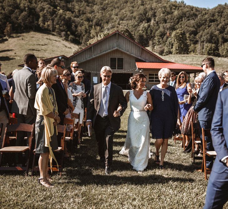 Bridal Entrance in Lace Venus Bridals Gown | Outdoor Wedding at Claxton Farm in Weaverville, North Carolina | Benjamin Wheeler Photography