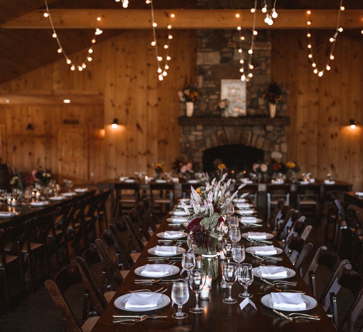 Wedding Reception Decor | Festoon Lights | Outdoor Wedding at Claxton Farm in Weaverville, North Carolina | Benjamin Wheeler Photography