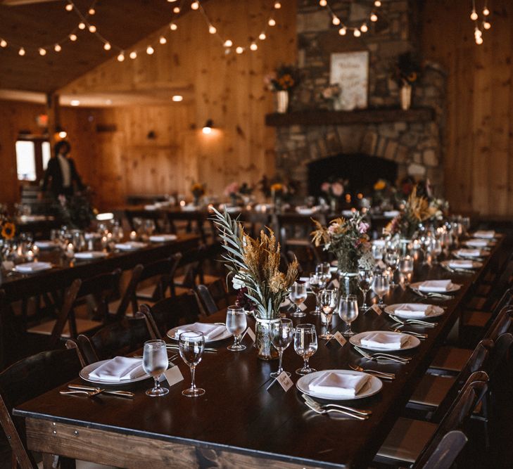 Wedding Reception Decor | Festoon Lights | Outdoor Wedding at Claxton Farm in Weaverville, North Carolina | Benjamin Wheeler Photography