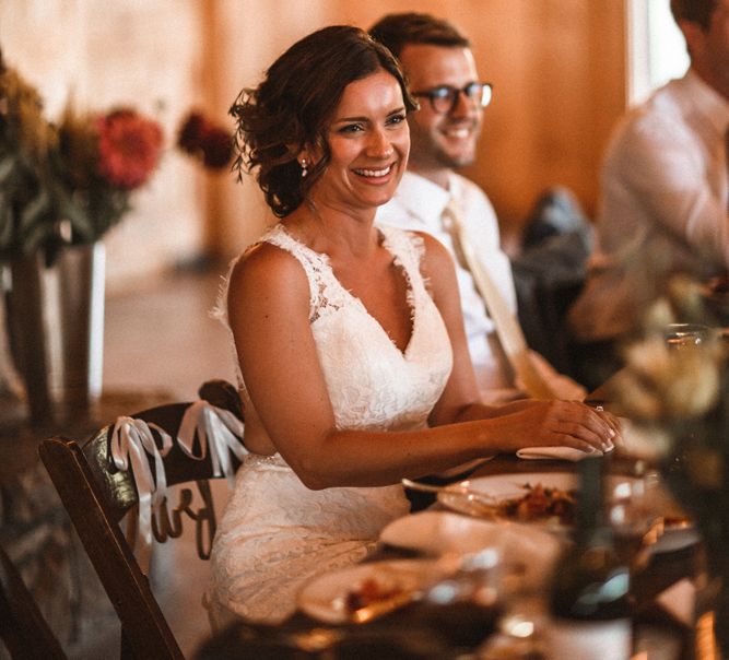 Speeches | Bride in Lace Venus Bridal Gown | Groom in Ted Baker Suit | Outdoor Wedding at Claxton Farm in Weaverville, North Carolina | Benjamin Wheeler Photography