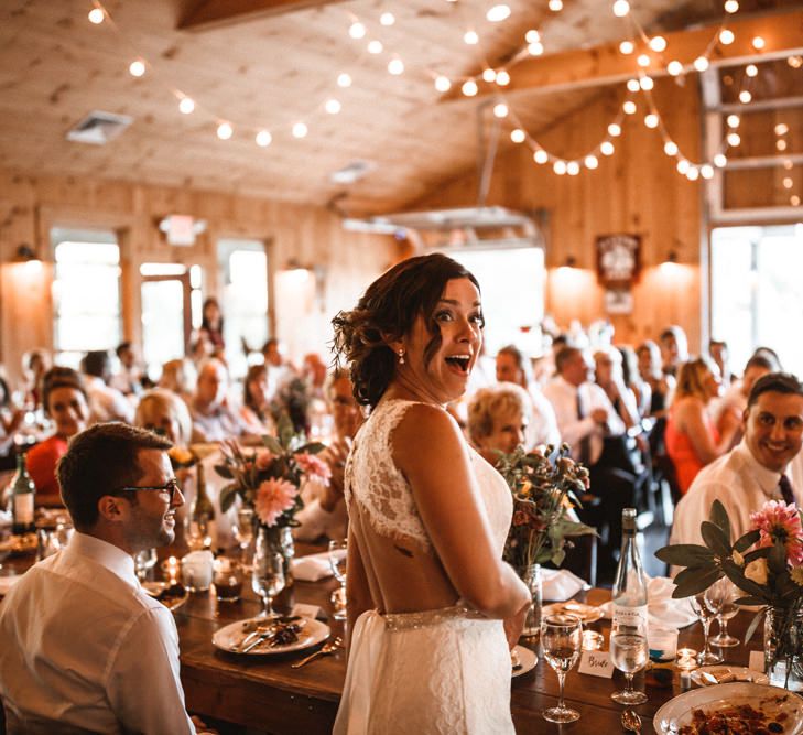 Speeches | Bride in Lace Venus Bridal Gown | Groom in Ted Baker Suit | Outdoor Wedding at Claxton Farm in Weaverville, North Carolina | Benjamin Wheeler Photography