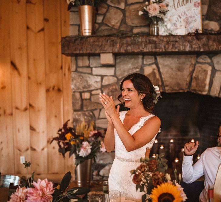 Speeches | Bride in Lace Venus Bridal Gown | Groom in Ted Baker Suit | Outdoor Wedding at Claxton Farm in Weaverville, North Carolina | Benjamin Wheeler Photography