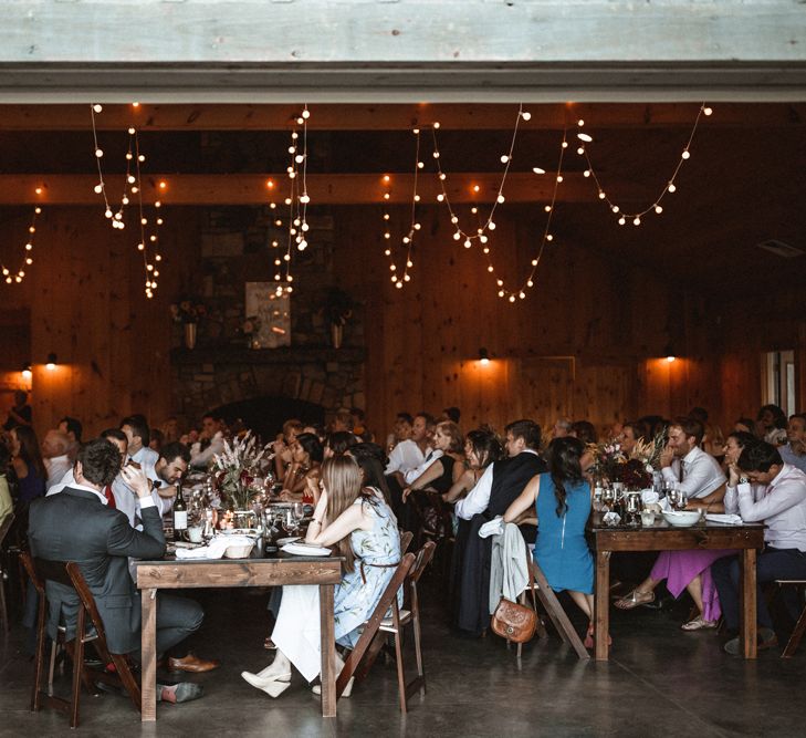 Festoon Lights | Reception Decor at Claxton Farm in Weaverville, North Carolina | Benjamin Wheeler Photography