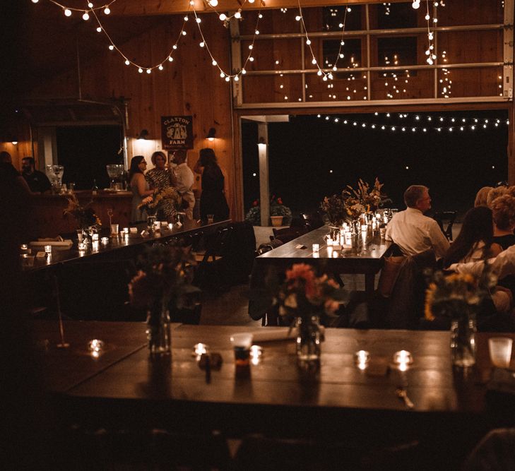 Wedding Reception Decor | Festoon Lights | Outdoor Wedding at Claxton Farm in Weaverville, North Carolina | Benjamin Wheeler Photography