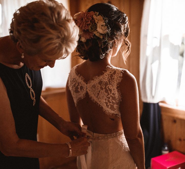 Bride in Venus Bridals Lace Gown | Outdoor Wedding at Claxton Farm in Weaverville, North Carolina | Benjamin Wheeler Photography