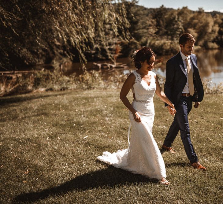 Bride in Lace Venus Bridal Gown | Groom in Ted Baker Suit | Outdoor Wedding at Claxton Farm in Weaverville, North Carolina | Benjamin Wheeler Photography