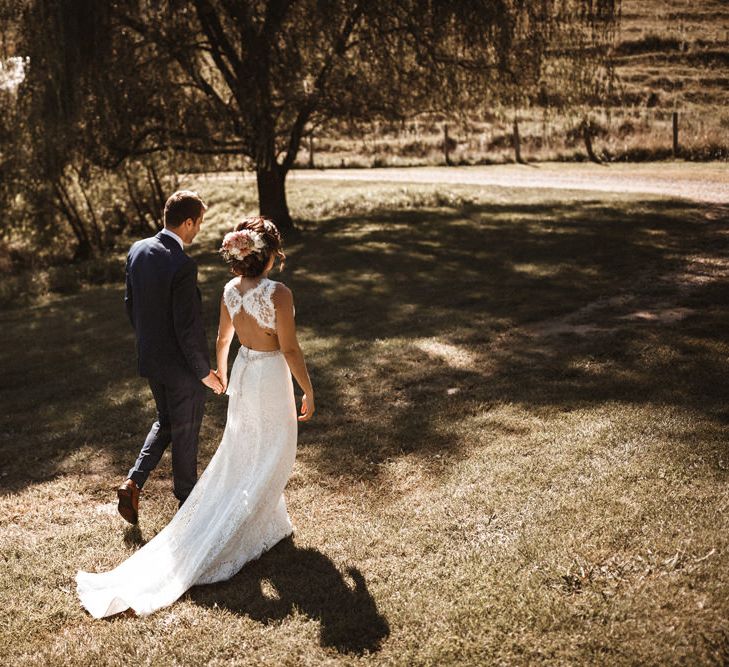 Bride in Lace Venus Bridal Gown | Groom in Ted Baker Suit | Outdoor Wedding at Claxton Farm in Weaverville, North Carolina | Benjamin Wheeler Photography