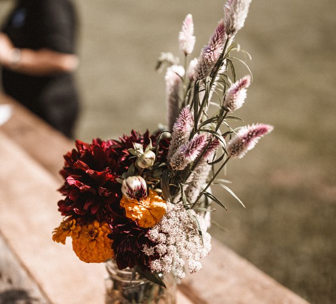 Wild Flowers in Jam Jars | Outdoor Wedding at Claxton Farm in Weaverville, North Carolina | Benjamin Wheeler Photography