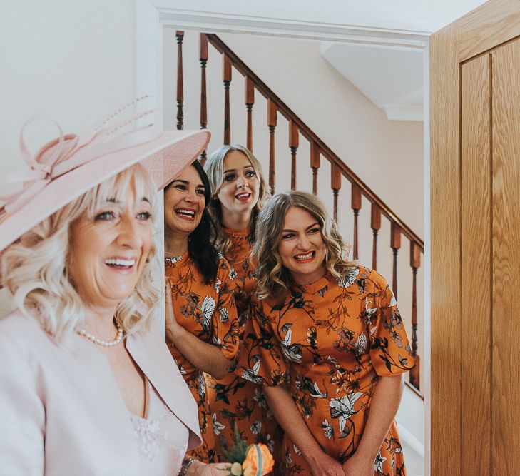 Orange Floral Bridesmaids Dresses