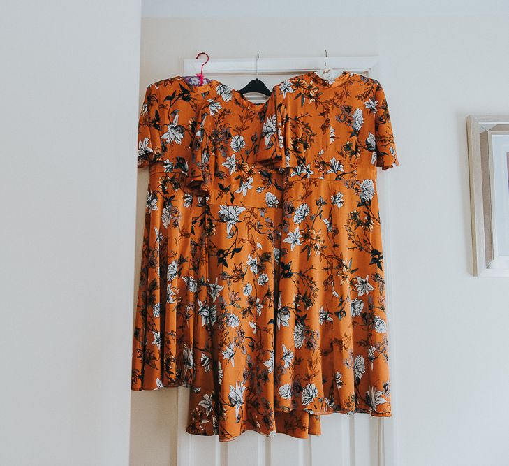 Orange Floral Bridesmaids Dresses