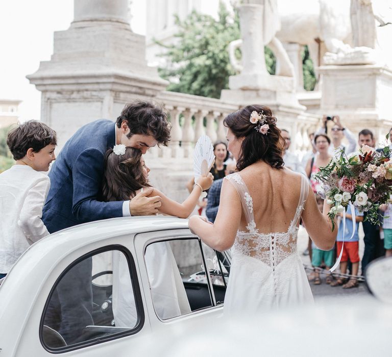 Outdoor Wedding Reception In Rome With Romantic Blush Pink & White Decor And Festoon Lights Planned By Wanderlust Wedding Images From Stefano Santucci