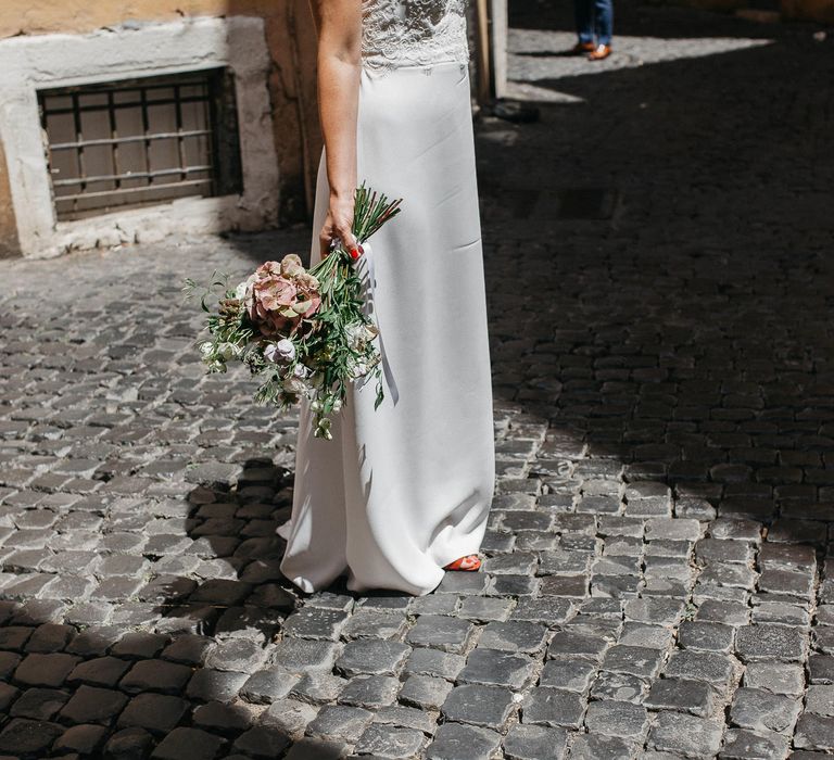 Outdoor Wedding Reception In Rome With Romantic Blush Pink & White Decor And Festoon Lights Planned By Wanderlust Wedding Images From Stefano Santucci