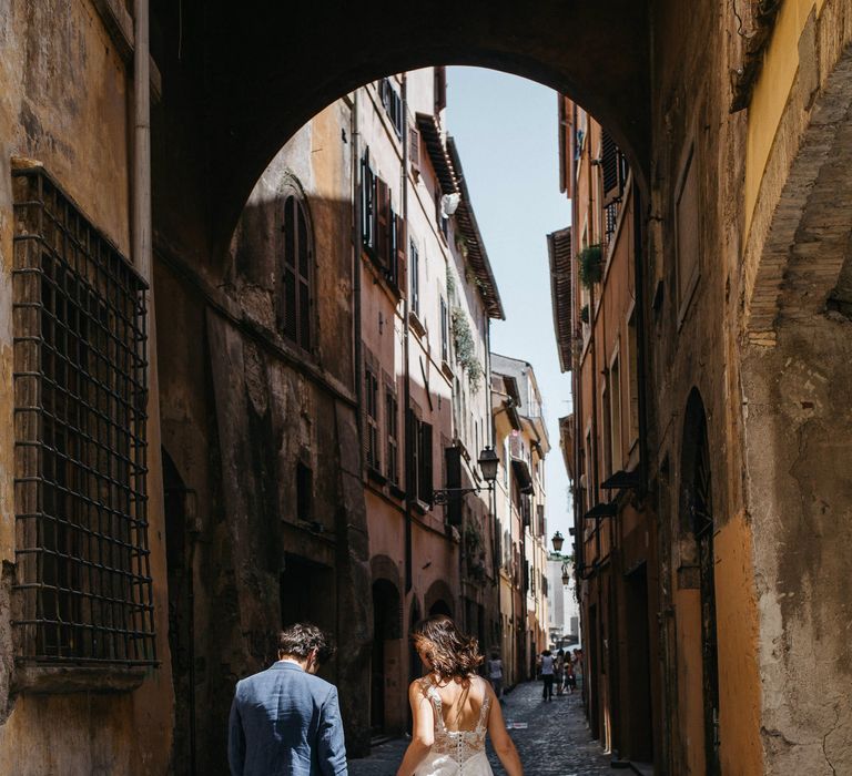 Outdoor Wedding Reception In Rome With Romantic Blush Pink & White Decor And Festoon Lights Planned By Wanderlust Wedding Images From Stefano Santucci