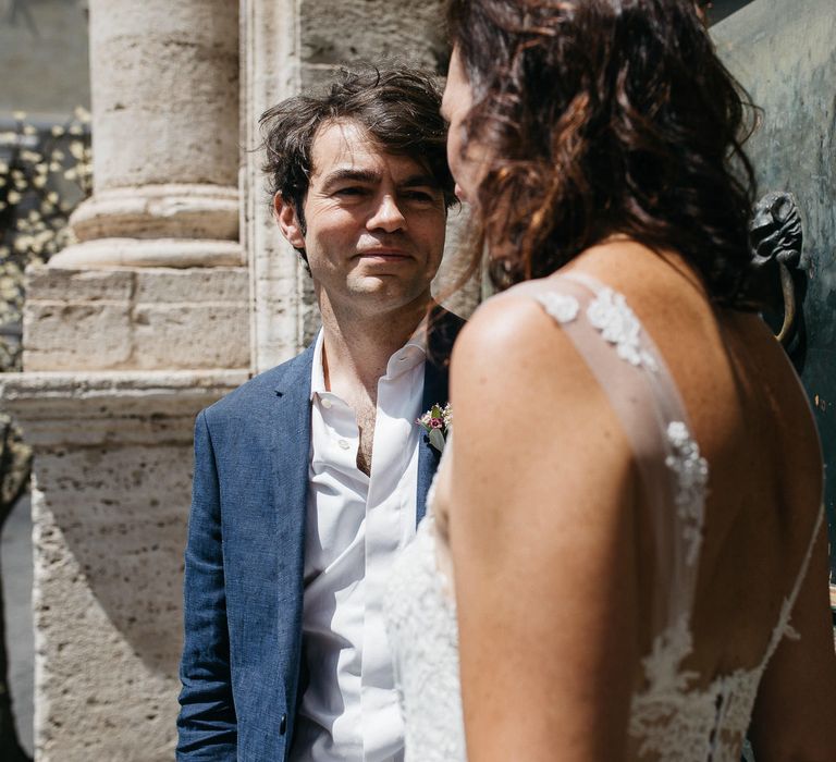 Outdoor Wedding Reception In Rome With Romantic Blush Pink & White Decor And Festoon Lights Planned By Wanderlust Wedding Images From Stefano Santucci