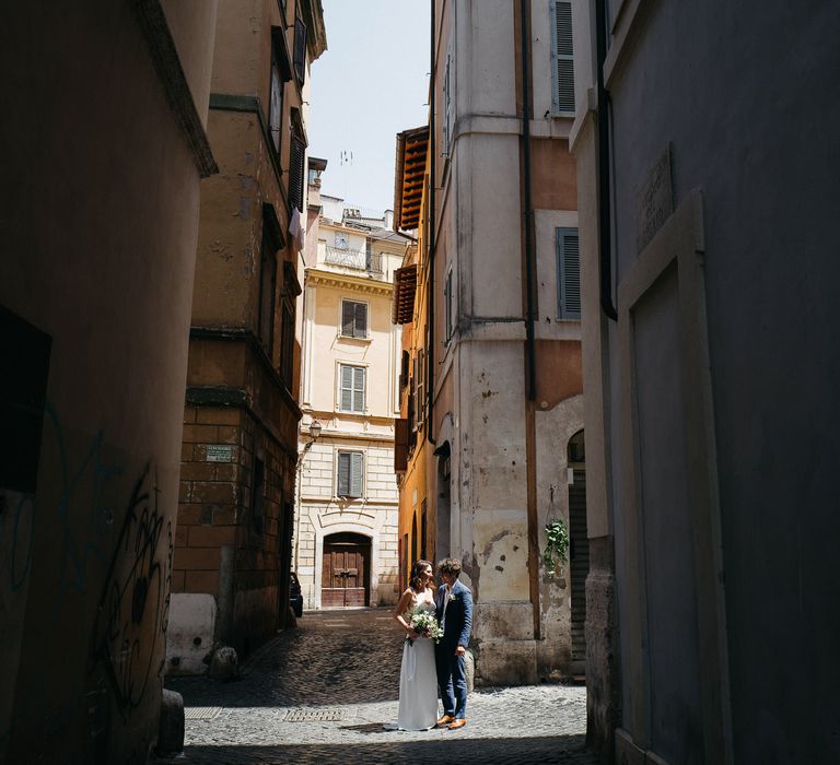 Outdoor Wedding Reception In Rome With Romantic Blush Pink & White Decor And Festoon Lights Planned By Wanderlust Wedding Images From Stefano Santucci