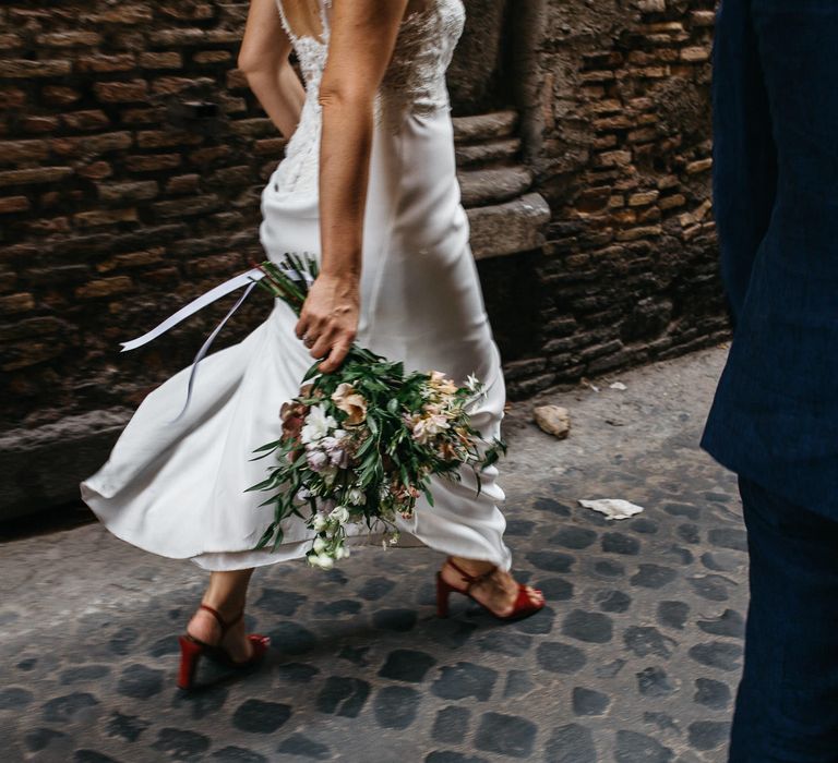 Outdoor Wedding Reception In Rome With Romantic Blush Pink & White Decor And Festoon Lights Planned By Wanderlust Wedding Images From Stefano Santucci