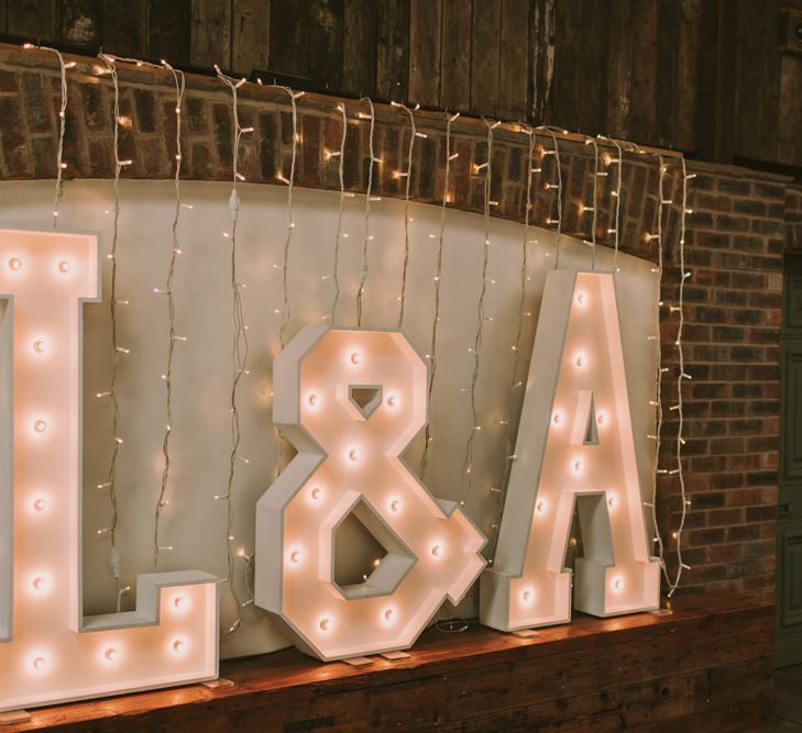 Light up Letters | DIY decor | Owen House Wedding Barn | Cheshire | Bespoke Bridalwear | Image by Livi Edwards