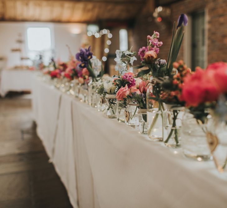 Reception | Jam Jars | DIY decor | Owen House Wedding Barn | Cheshire | Bespoke Bridalwear | Image by Livi Edwards