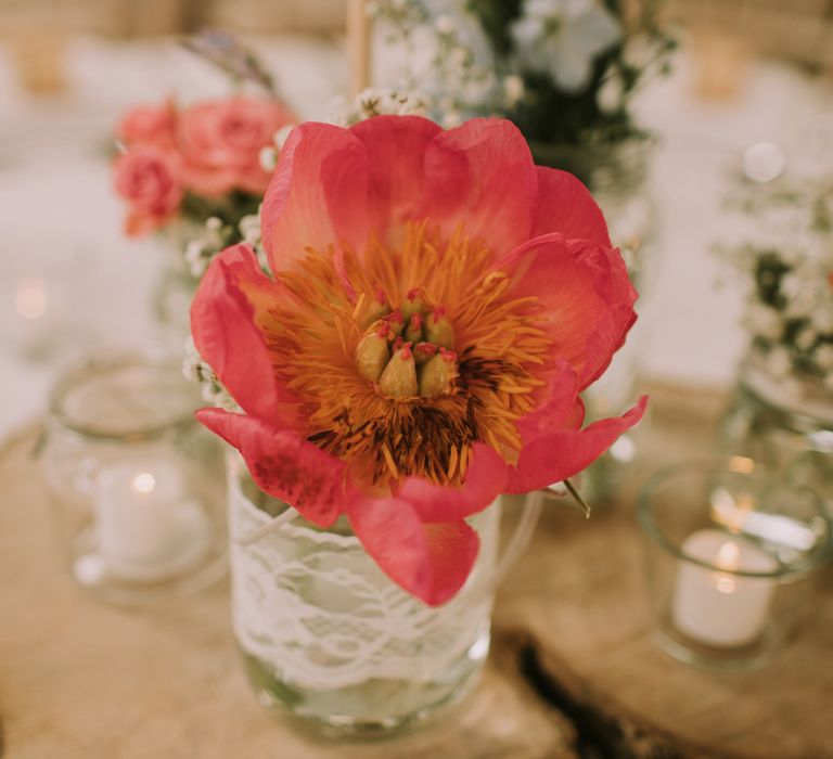 Reception | Table Decor | Owen House Wedding Barn | Cheshire | Bespoke Bridalwear | Image by Livi Edwards