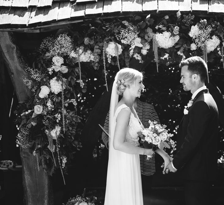 Bride & Groom Outdoor Wedding Ceremony at Cripps Barn