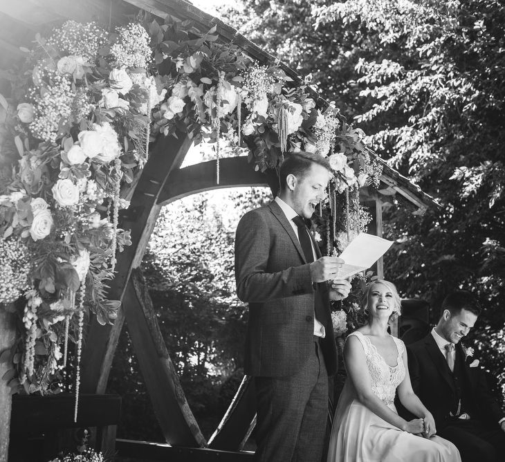 Bride & Groom Outdoor Wedding Ceremony at Cripps Barn