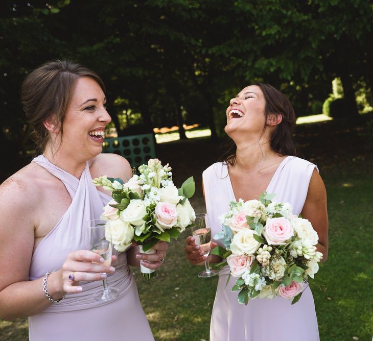 Bridesmaids in Blush Pink Maxi Corwin Coast Wrap Dress