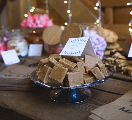 Fudge for the Dessert Table with Fairy Light Backdrop