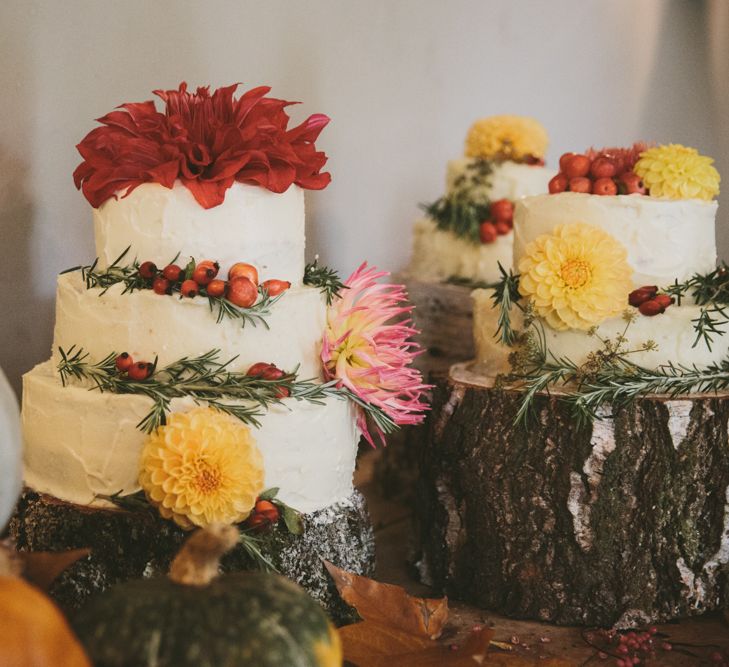 Rustic Wedding Cake on Tree Stump Cake Stand