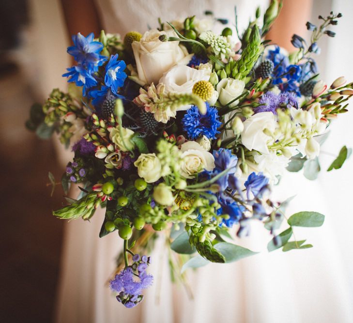 Blue & White Bridal Bouquet | Outdoor Wedding at Borgo Bastia Creti in Italy | Paolo Ceritano Photography