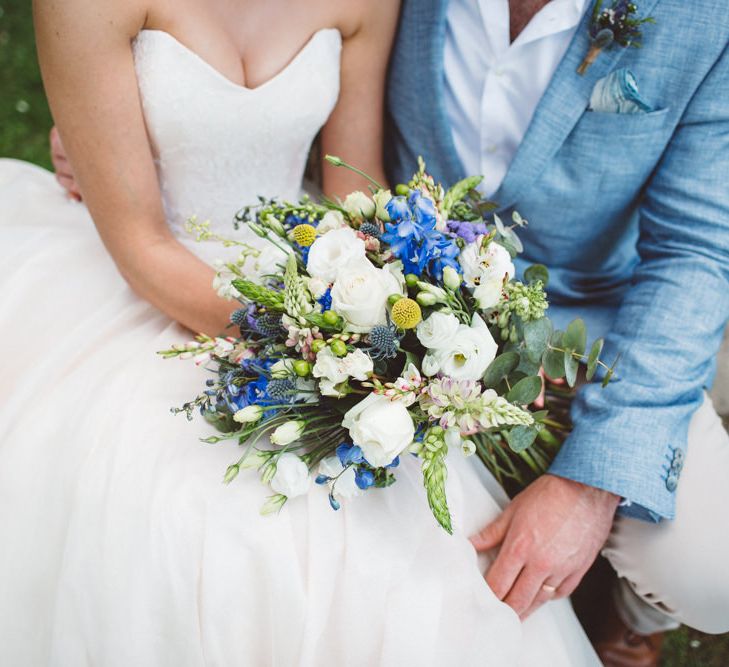 Blue & White Bouquet | Bride in Lyn Ashworth Wedding Dress | Groom in Blue Jacket | Outdoor Wedding at Borgo Bastia Creti in Italy | Paolo Ceritano Photography