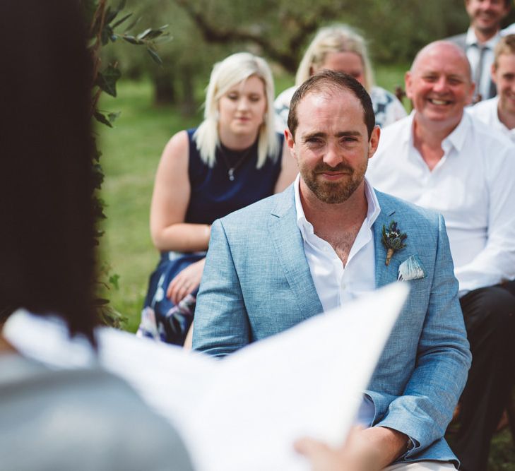 Groom on Light Blue Jacket | Outdoor Wedding at Borgo Bastia Creti in Italy | Paolo Ceritano Photography