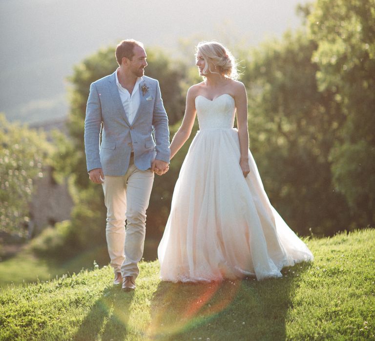 Sunset | Bride in Lyn Ashworth Wedding Dress | Groom in Light Blue Jacket | Outdoor Wedding at Borgo Bastia Creti in Italy | Paolo Ceritano Photography