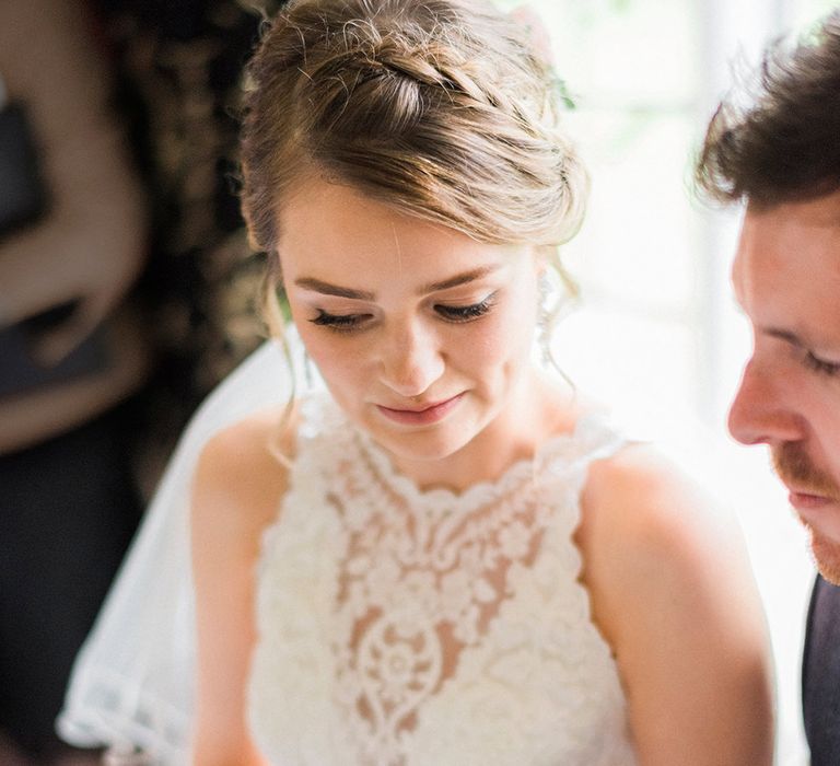 Wedding Ceremony | Bride in Sottero & Midgley Gown | Groom in Moss Bros Suit | Romantic Pastel Wedding at Prested Hall, Essex | Kathryn Hopkins Photography | Sugar Lens Productions