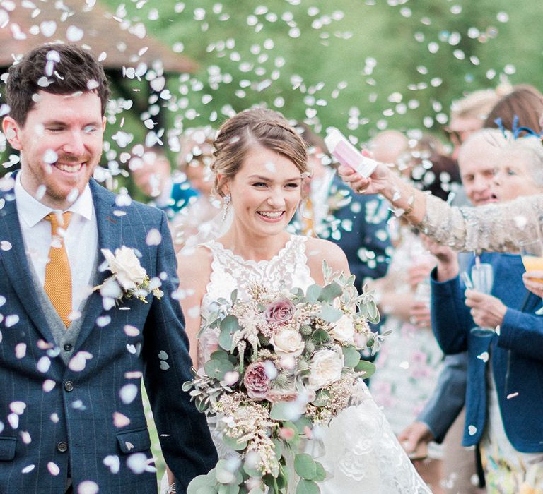 Confetti Moment | Bride in Sottero & Midgley Gown | Groom in Moss Bros Suit | Romantic Pastel Wedding at Prested Hall, Essex | Kathryn Hopkins Photography | Sugar Lens Productions