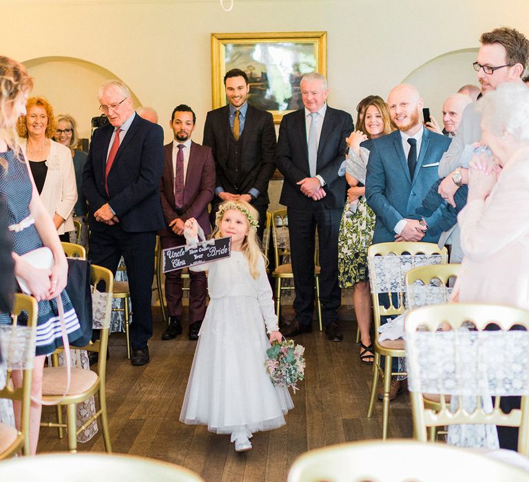 Flower Girl Wedding Ceremony Bridal Entrance | Romantic Pastel Wedding at Prested Hall, Essex | Kathryn Hopkins Photography | Sugar Lens Productions