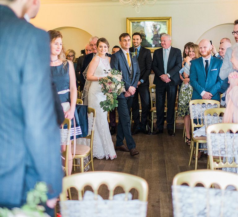 Wedding Ceremony Bridal Entrance in Sottero & Midgley Lace Gown | Romantic Pastel Wedding at Prested Hall, Essex | Kathryn Hopkins Photography | Sugar Lens Productions