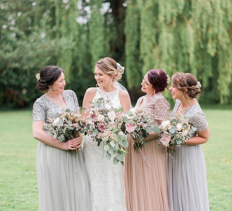 Bridesmaids in Pastel Sequin & Tulle Maya Dresses from ASOS | Romantic Pastel Wedding at Prested Hall, Essex | Kathryn Hopkins Photography | Sugar Lens Productions