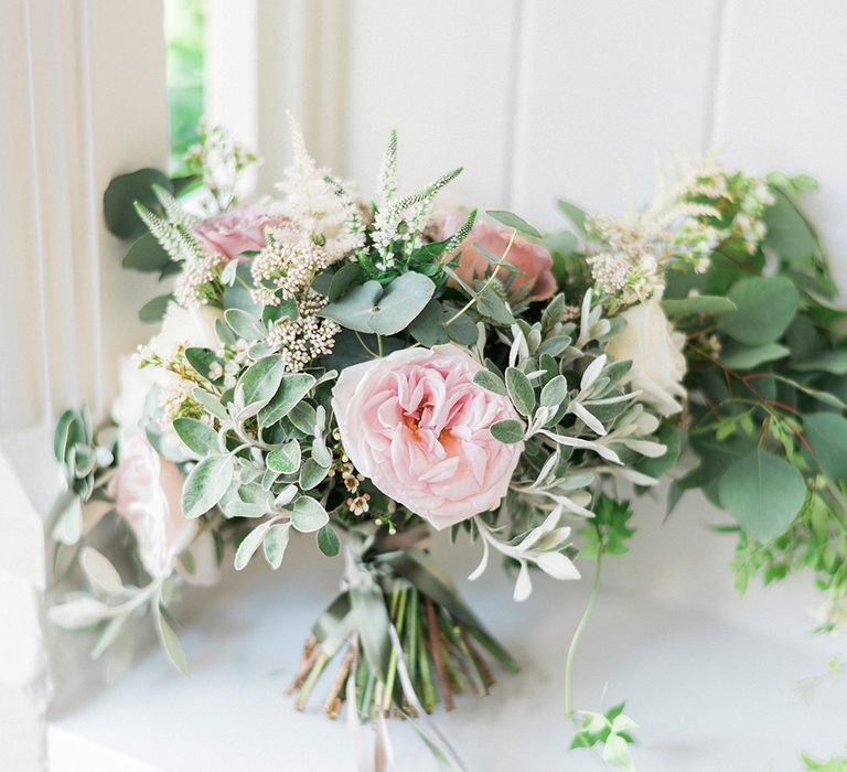 Pink Rose Bridal Bouquet | Romantic Pastel Wedding at Prested Hall, Essex | Kathryn Hopkins Photography | Sugar Lens Productions