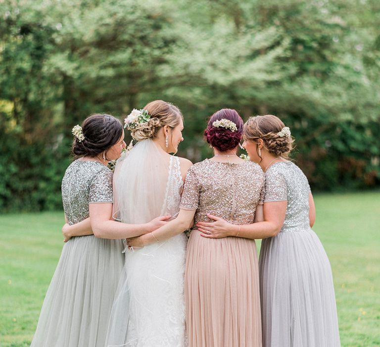 Bridesmaids in Pastel Sequin & Tulle Maya Dresses from ASOS | Romantic Pastel Wedding at Prested Hall, Essex | Kathryn Hopkins Photography | Sugar Lens Productions